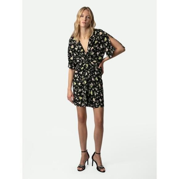 NWT ZADIG & VOLTAIRE Rozom Soft Crinkle Roses Dress Size XS - Picture 3 of 8